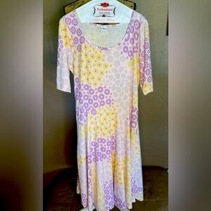 LuLaRoe Floral Patterned Dress in Purple and Yellow casual and comfort 2XL